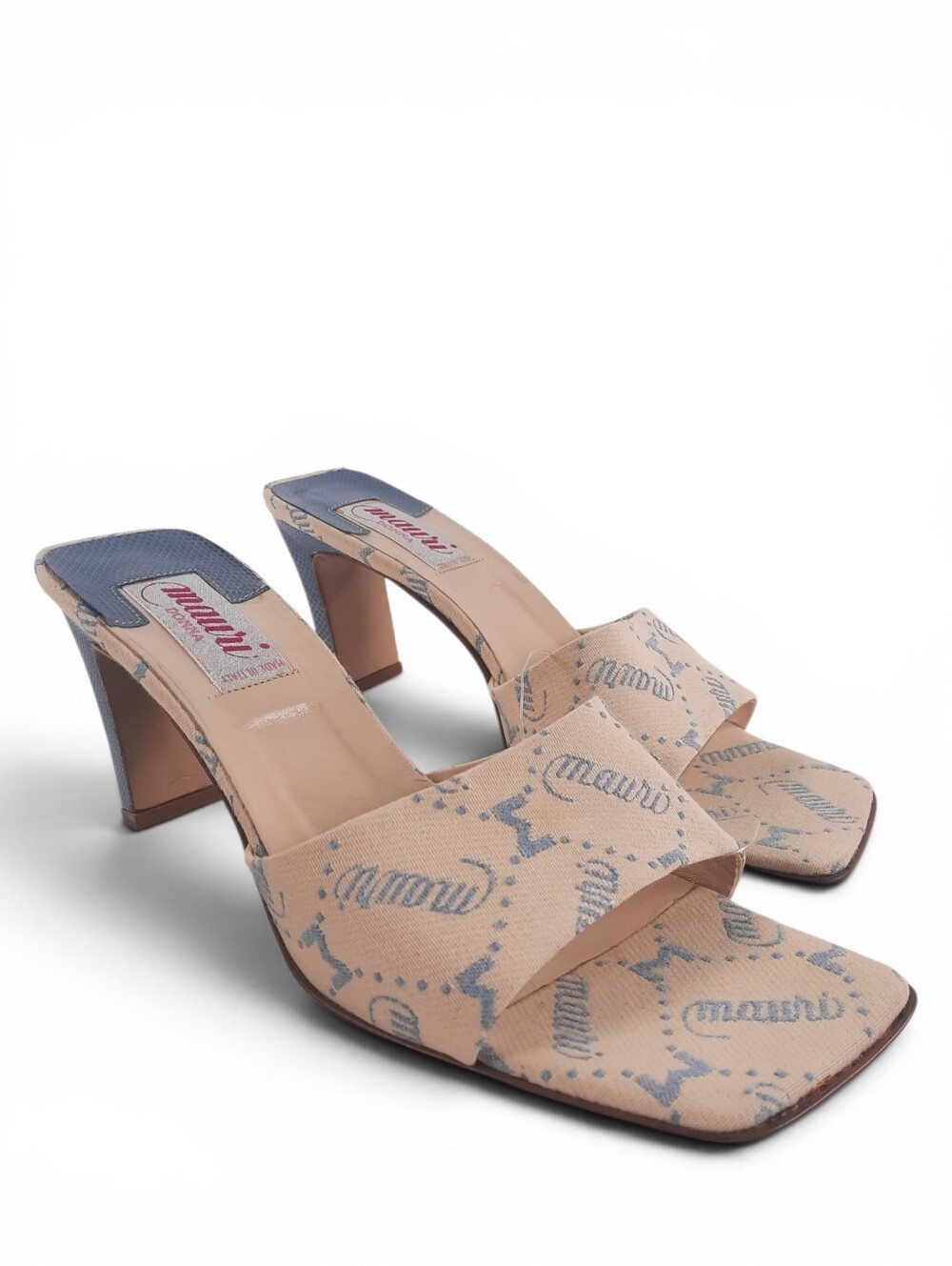 MAURI EELSKIN Y2K Slides Italy Denim Monogram Exotic Sandals Heels Square Toe 11